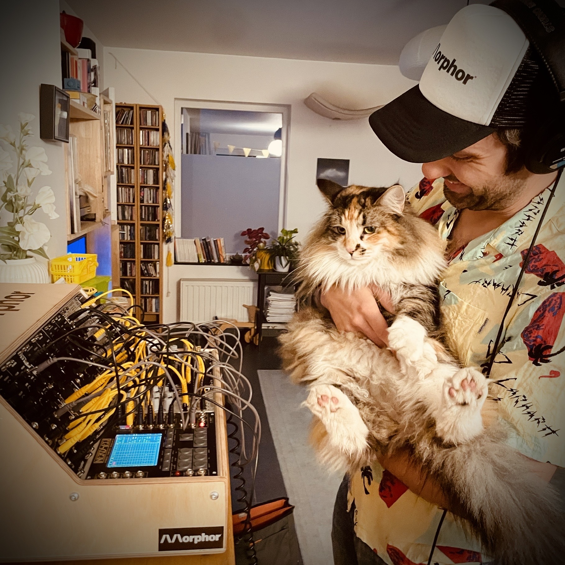 Eli patching at home with cat