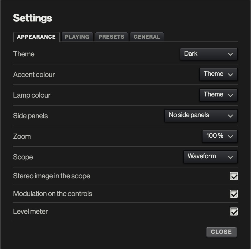 Settings, on its Appearance tab