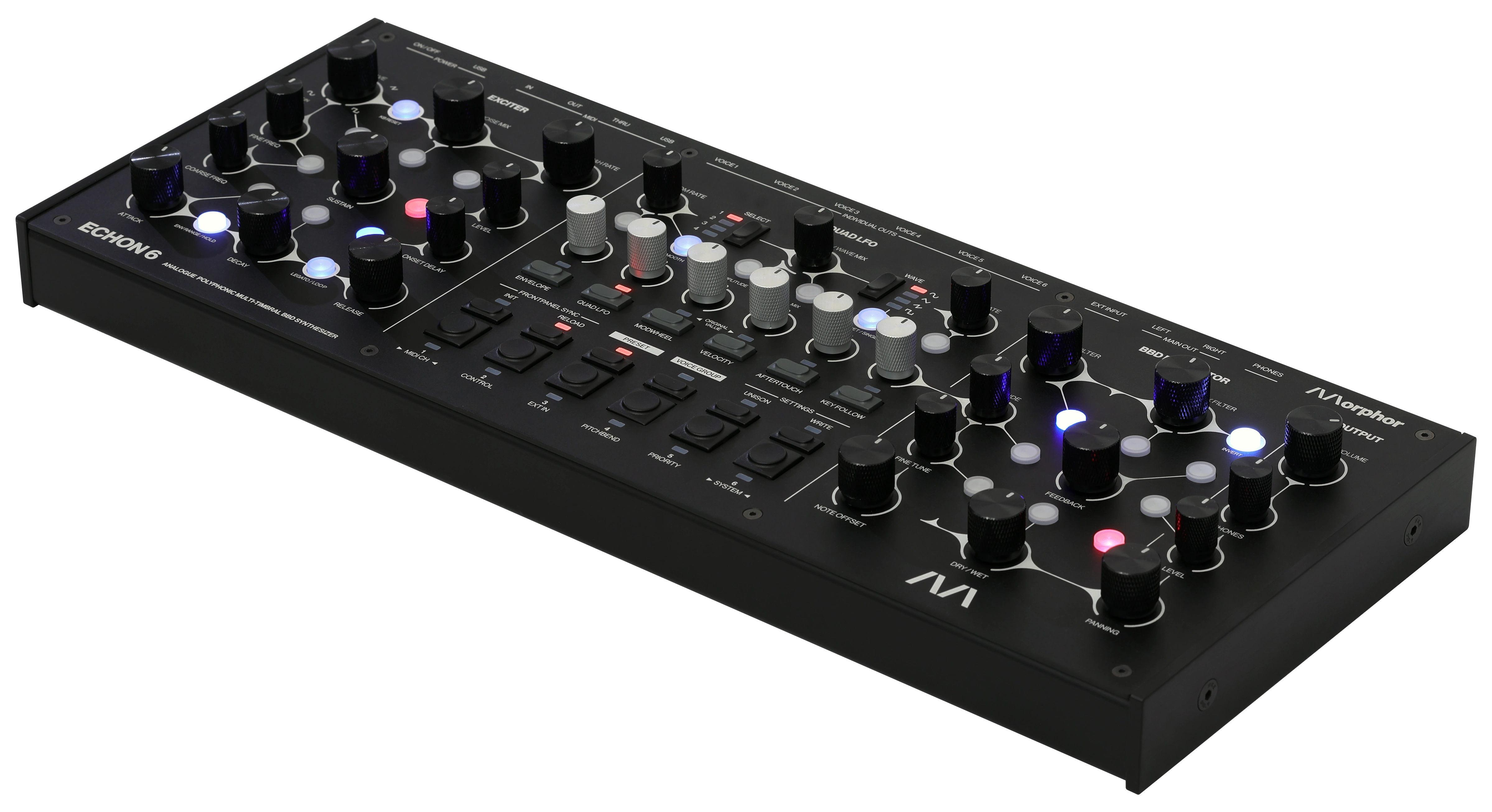 Morphor ECHON 6, 6 voice analogue polyphonic multi-timbral BBD synthesizer